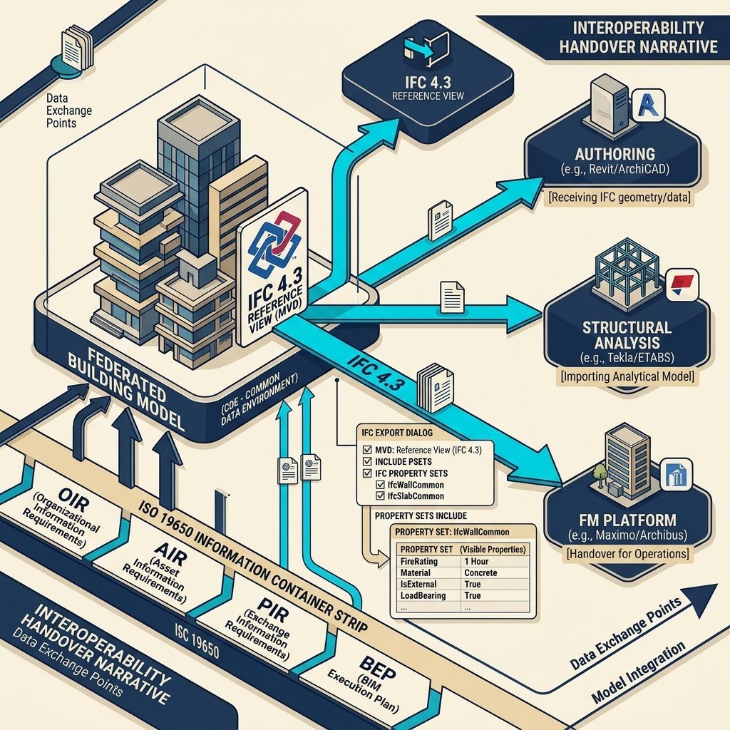 Diagram of a building model exchanged between disciplines using open IFC files