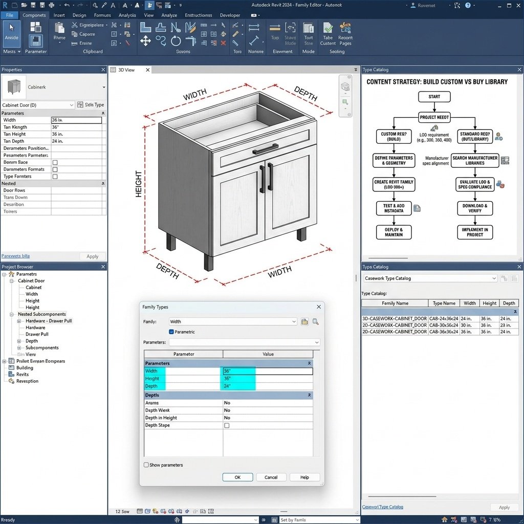 BIM specialist reviewing a curated Revit family library on screen