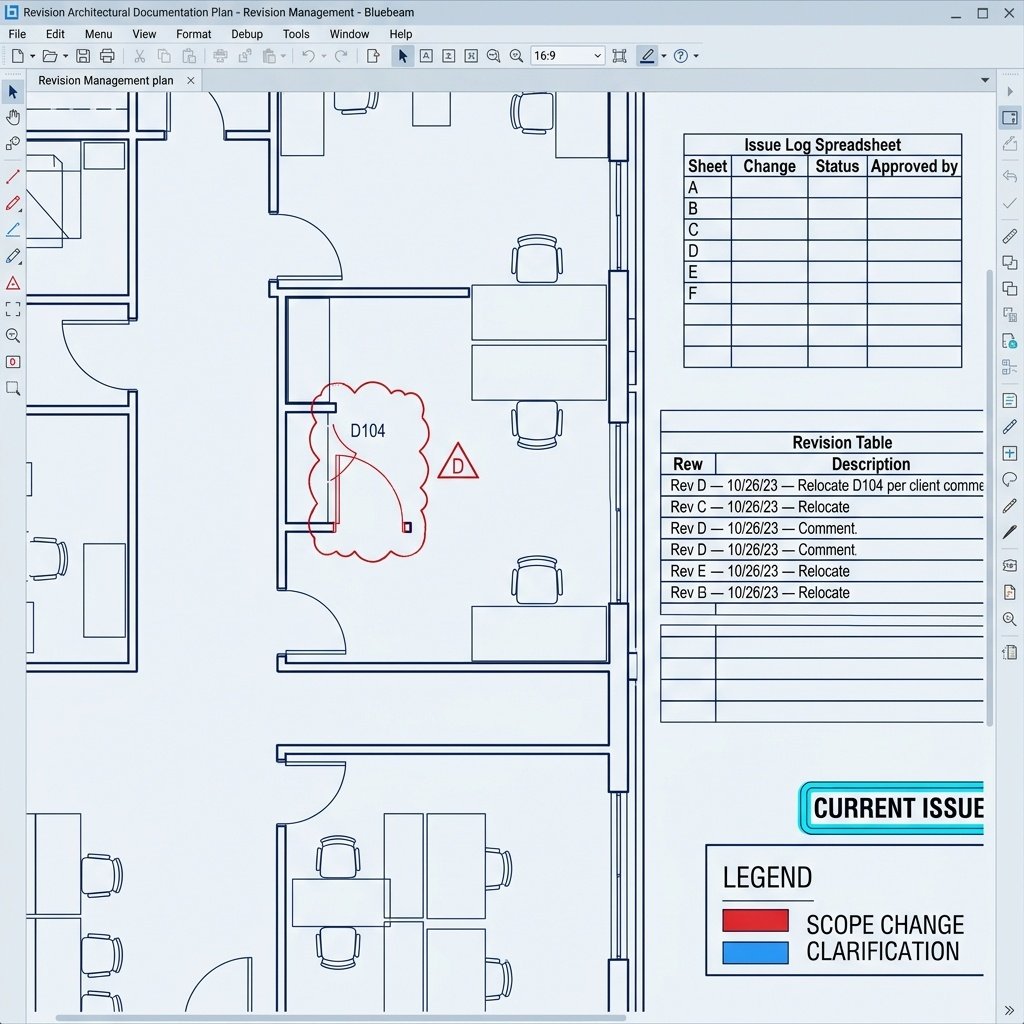 Close-up of a revision block and numbered delta tags on a construction drawing