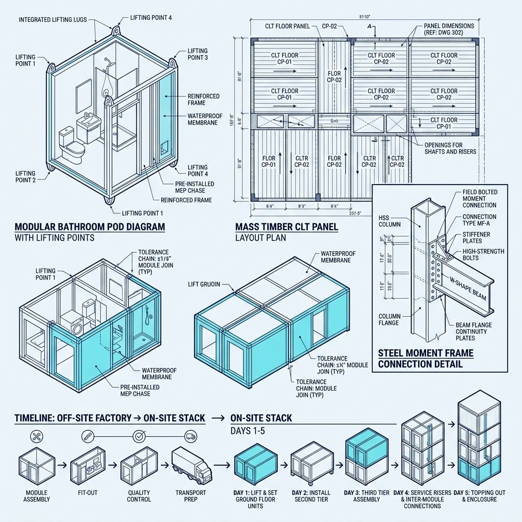 Contemporary mid-rise built from repeatable prefabricated modules and panel systems